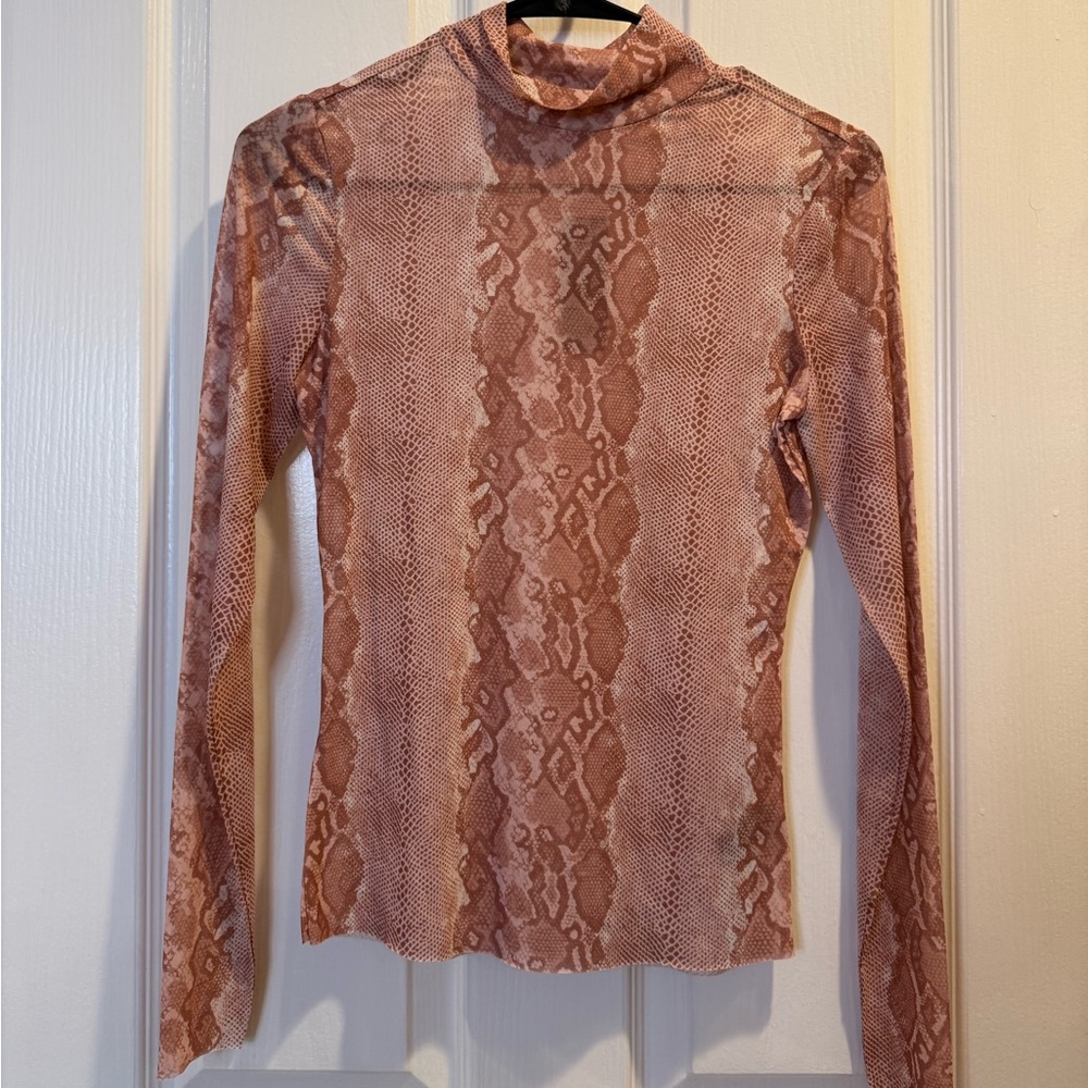 NWT AFRM x Nordstrom Pink Snakeskin Sheer Long Sleeve Mock Neck Top Size S